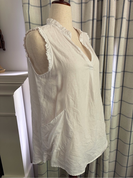 Tops - Linen For Cynthia V-neck Ruffle Sleevless Tunic Top